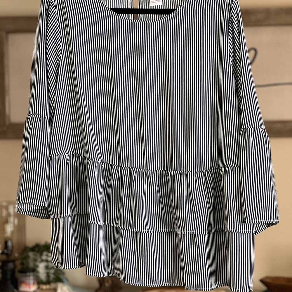 Time and Tru Black and White Striped Blouse